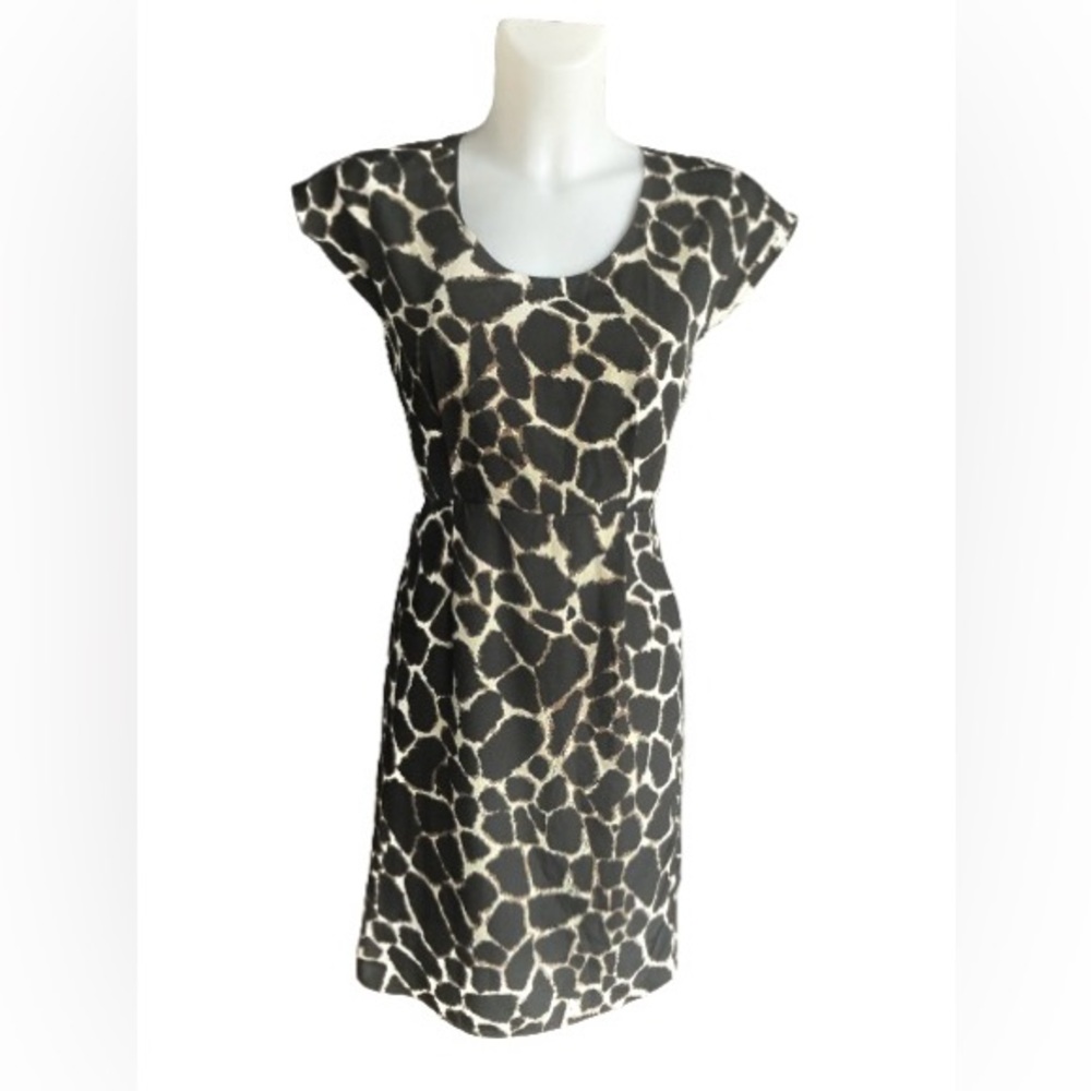 Vero Moda Zoo Giraffe Black Brown Cream Above the Knee Dress Size 34 NWT